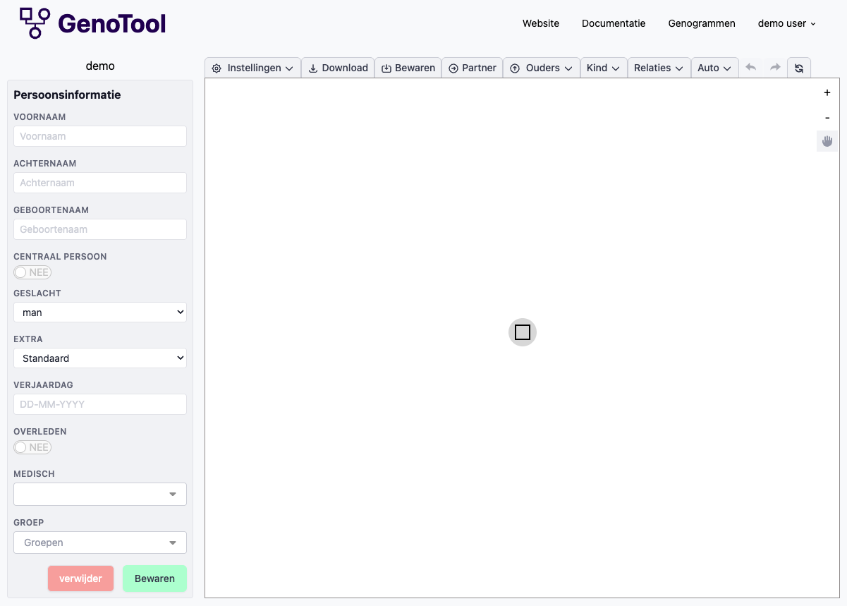 Het informatievenster na het selecteren van een persoon